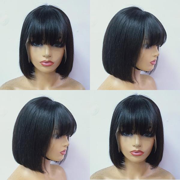 Short Cut Bob Wig With Bangs 13x4 Lace Frontal Brazilian Human Hair Wigs