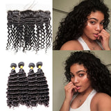[Abyhair 10A] Indian Deep Wave 4 Bundles With 13x 4 Lace Frontal Closure With Baby Hair