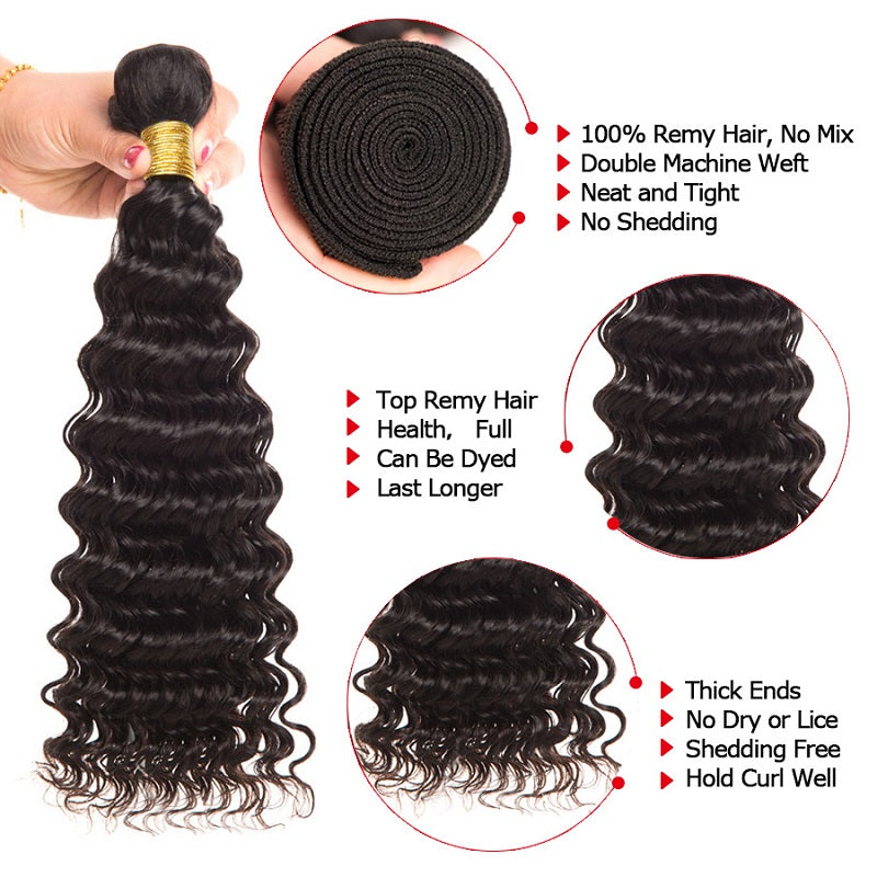 [Abyhair 8A] Deep Wave 360 Lace Frontal With 2 Bundles Natural Hairline Malaysian Remy Hair Weave