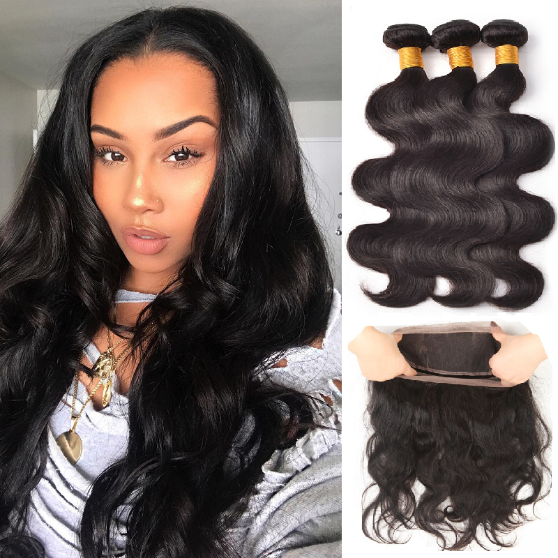 [Abyhair 10A] Brazilian Body Wave 3 Bundles With 360 lace Frontal Closure Virgin Human Hair