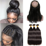 [Abyhair 10A] Peruvian Straight 3 Bundles With 360 lace Frontal Closure Virgin Human Hair