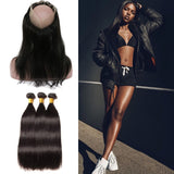 [Abyhair 9A] 360 lace Frontal Closure With 3 Bundles Peruvian Straight Hair Weave