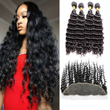 [Abyhair 10A] Malaysian Deep Wave 4 Bundles With 13x 4 Lace Frontal Closure With Baby Hair