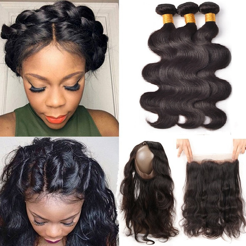 [Abyhair 10A] Peruvian Body Wave 3 Bundles With 360 lace Frontal Closure Virgin Human Hair