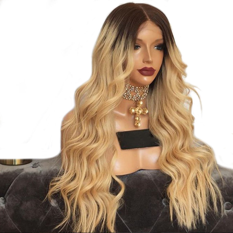 180% Density Blonde Wig Long Body Wave Synthetic Lace Front Wig With Baby Hair