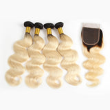[Abyhair 10A] Ombre 1B/613 Brazilian Body Wave 4 Bundles With 4x4 Free Part Lace Closure
