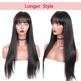 13x6 Lace Front Ponytail Wig With Bangs Silky Straight Pre Plucked Human Hair Wigs