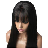 Silky Straight Glueless Full Lace Wig with Bangs Pre Plucked Human Hair Wigs