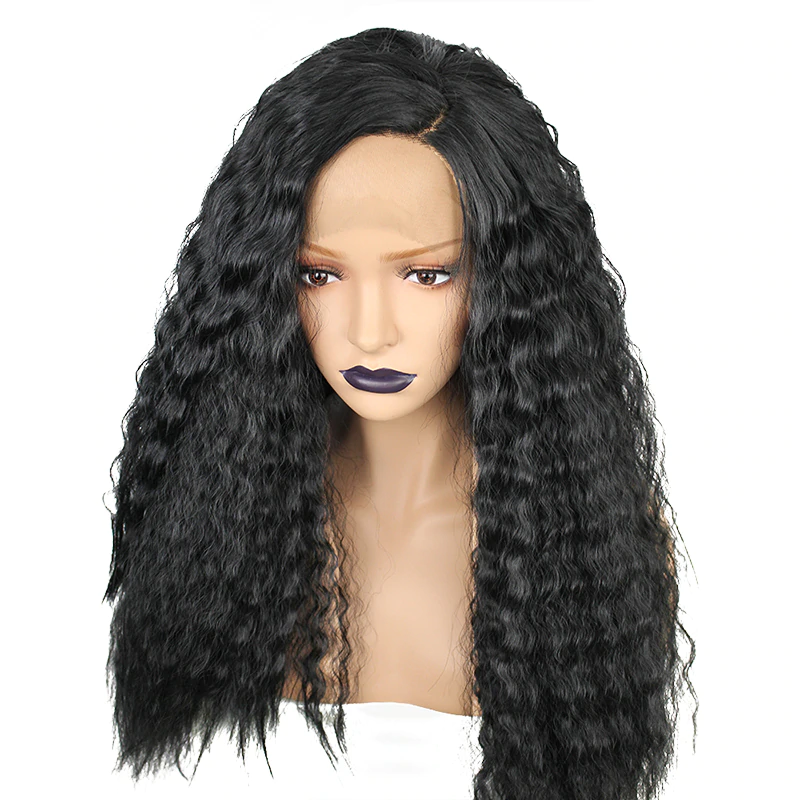 Brazilian Full Black Long Yaki Straight Synthetic Lace Front Wig