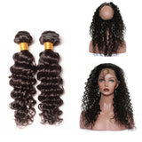 [Abyhair 8A] Deep Wave 360 Lace Frontal With 2 Bundles Natural Hairline Peruvian Remy Hair Weave