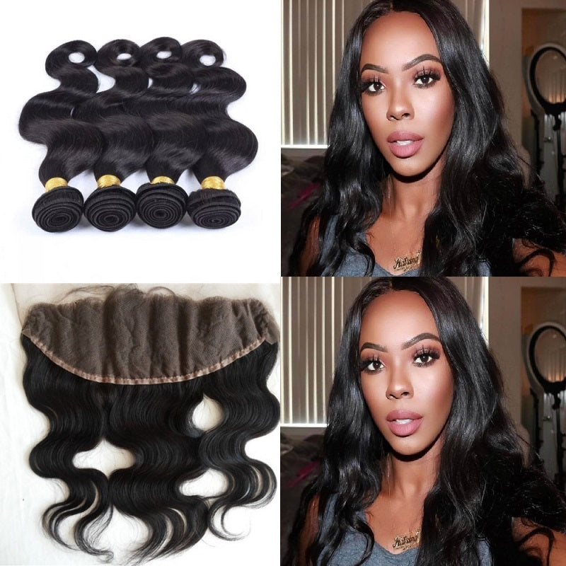 [Abyhair 10A] Peruvian Body Wave 4 Bundles With 13x 4 Lace Frontal Closure With Baby Hair