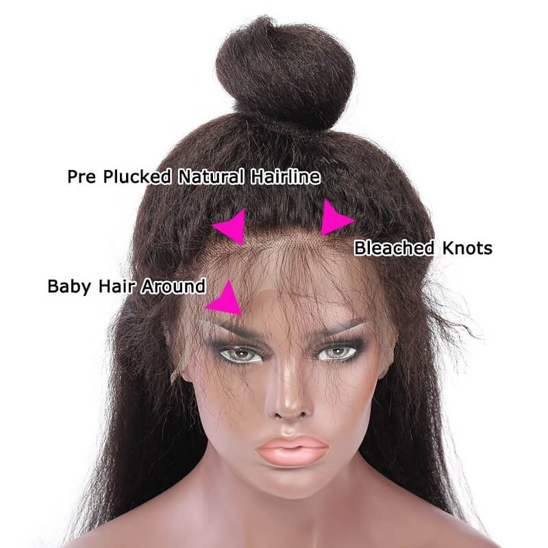 Kinky Straight 360 Lace Frontal Human Hair Wig Pre Plucked With Baby Hair For Women