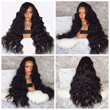 Body Wave Long Black Wig Synthetic Lace Front Wig With Baby Hair
