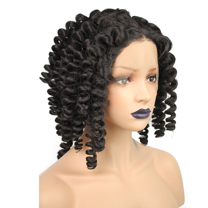 U Part Perruque Afro Short Curly Wigs Black Synthetic Lace Front Wig