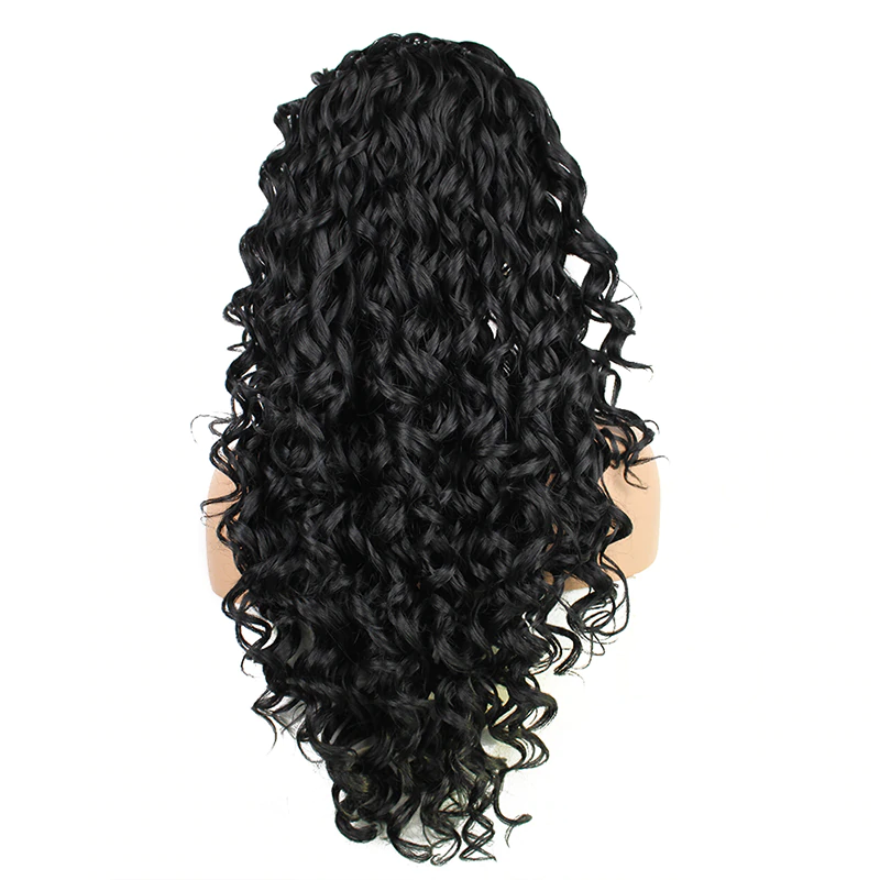 High Temperature Long Kinky Curly Black Synthetic Lace Front Wig For Women