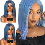 Straight Hair Short Bob Blue Wig Synthetic Lace Front Wig With Baby Hair