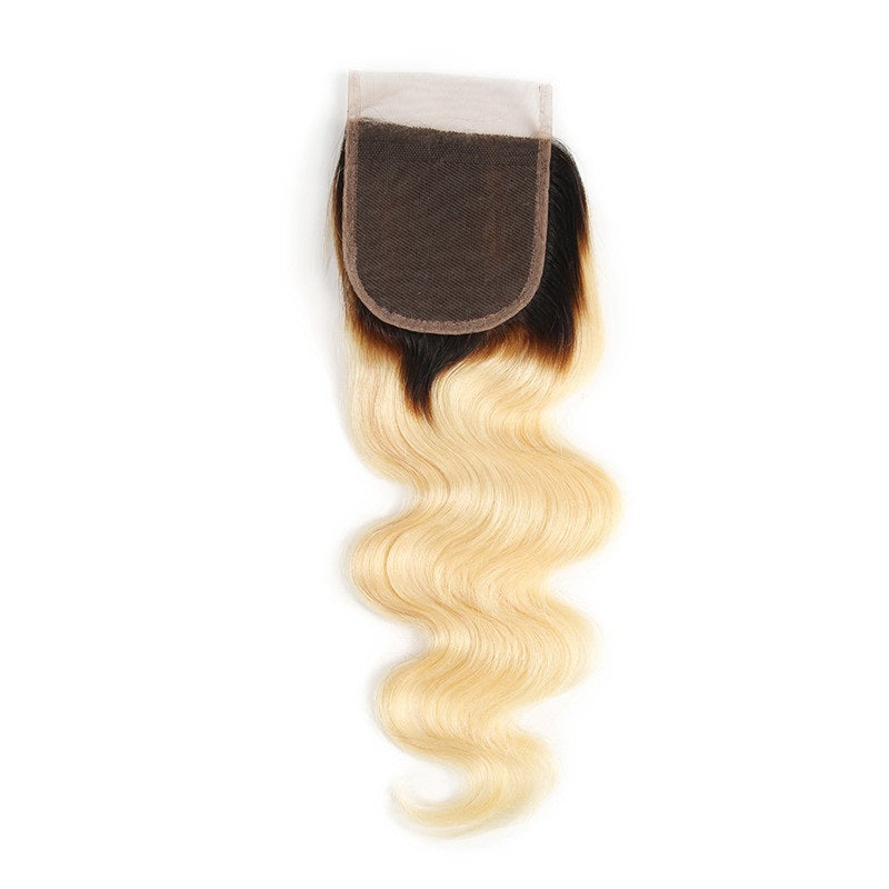 [Abyhair 10A] 1B/613 Ombre Body Wave Hair 4x4 Lace Closure Free Part 130% Density