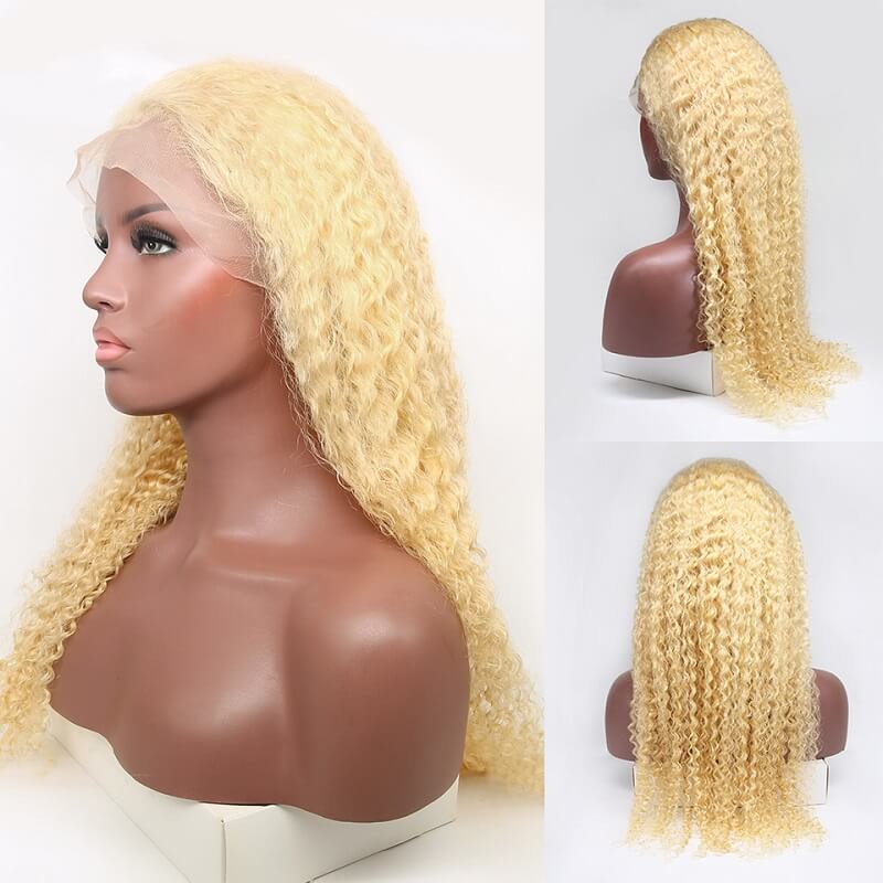 13x6 Curly 613 Blonde HD Transparent Lace Front Human Hair Wigs