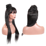 13x6 Lace Front Ponytail Wig With Bangs Silky Straight Pre Plucked Human Hair Wigs