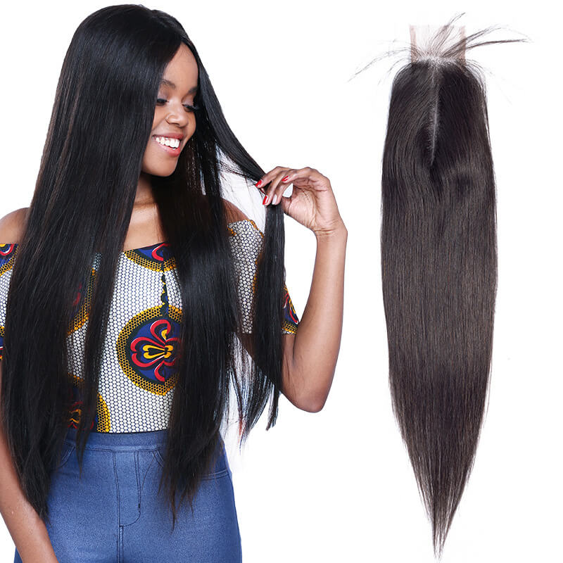 [Abyhair 10A] Straight Hair 2x6 Lace Closure Deep Middle Part Pre Plucked With Baby Hair