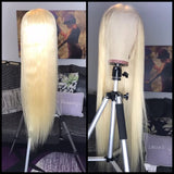 [Custom Unit] 26 28 30 inch Transparent 613 Honey Blonde Long Silky Straight Human Hair Lace Front Wigs