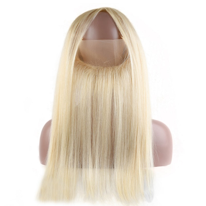 10A 613 Blonde Brazilian Straight 360 lace Frontal With 3 Bundles Virgin Human Hair Weave