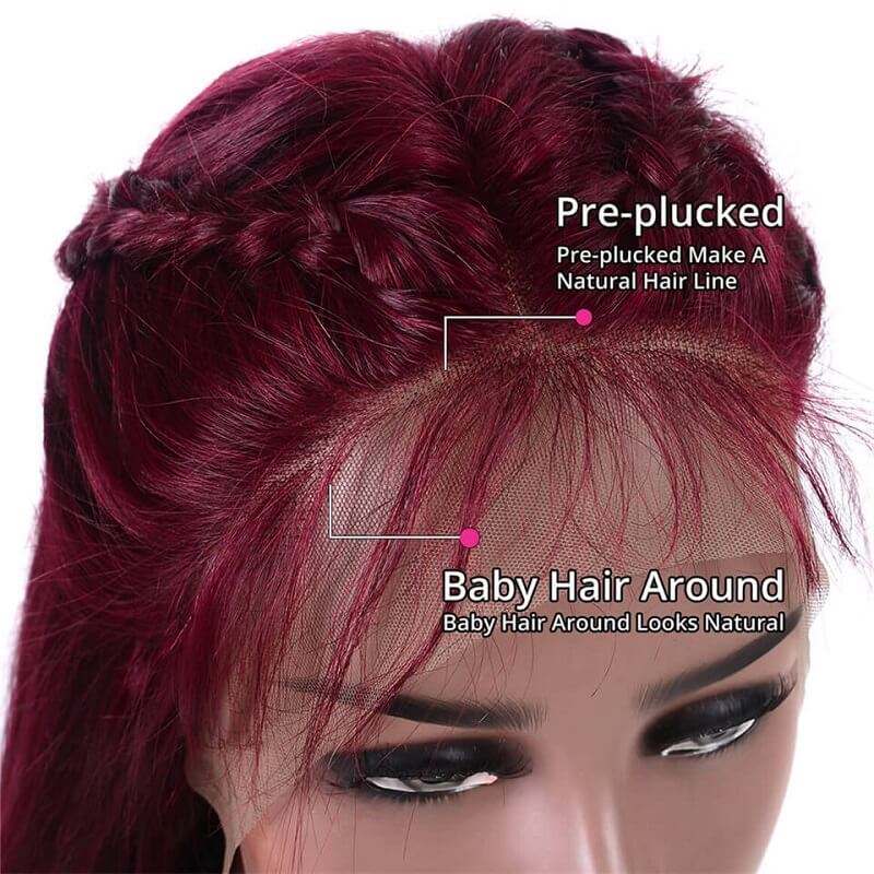 Body Wave 99J Burgundy Colored 13x4 Lace Front Human Hair Wigs Pre Plucked With Baby Hair[Custom Unit]
