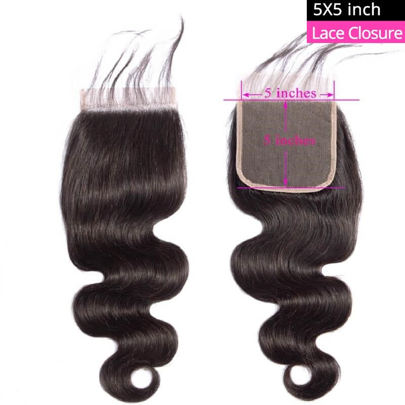 [Abyhair 10A] Body Wave 5x5 Lace Closure Human Hair Swiss Lace Closure Pre Plucked With Baby Hair