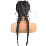 Braids Long Natural Black Straight Double Braided Synthetic Lace Front Wig