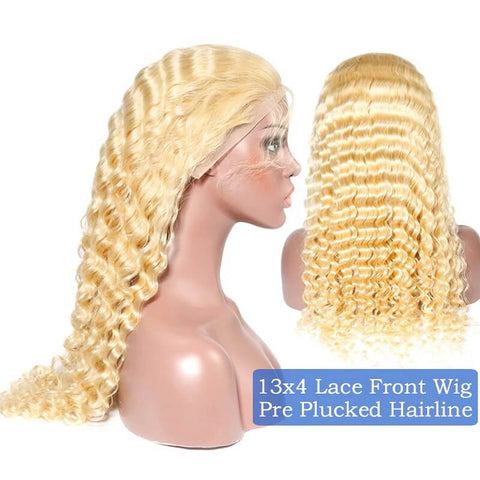 Transparent 613 Curly Honey Blonde Lace Front Wigs Brazilian Human Hair Pre-plucked with Baby Hair