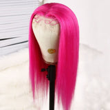 [Custom Unit] Hot Pink Long Silky Straight 360 Full Lace Front Human Remy Hair Wig