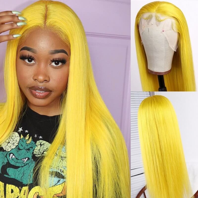 [Custom Unit] Yellow Long Silky Straight 360 Full Lace Front Human Remy Hair Wig
