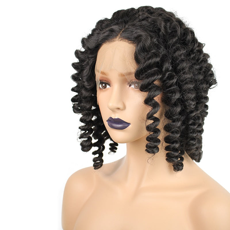U Part Perruque Afro Short Curly Wigs Black Synthetic Lace Front Wig