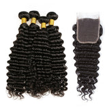 [Abyhair 8A] Indian 4 Bundles With 4x4 Lace Closure Deep Wave Remy Human Hair