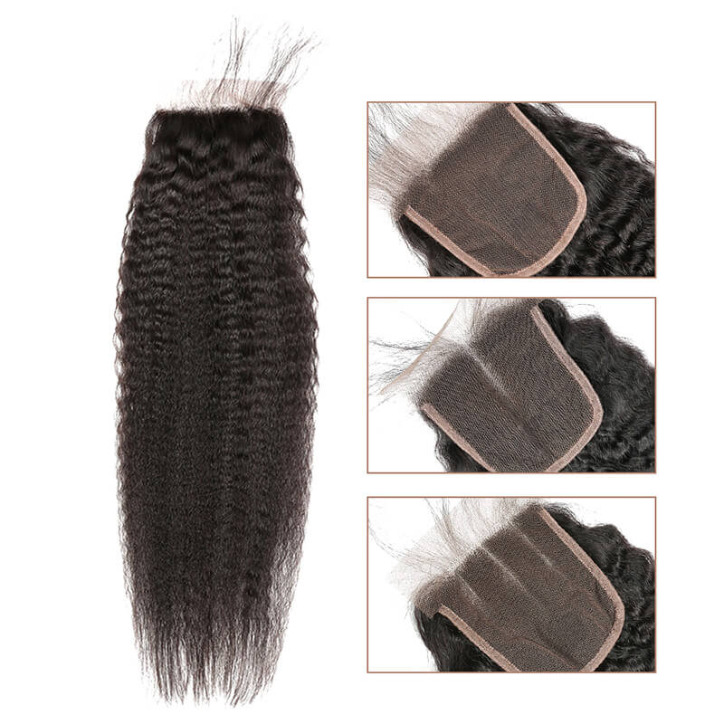 [Abyhair 10A] Kinky Straight 5x5 Lace Closure Human Hair Swiss Lace Closure Pre Plucked With Baby Hair