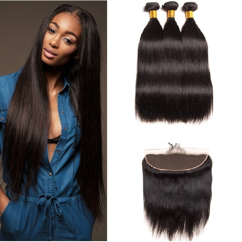 [Abyhair 9A] Straight 13x 4 Lace Frontal Closure With 3 Bundles Brazilian Human Hair