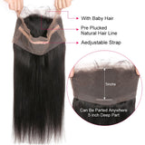 8A Virgin Straight Hair 360 Lace Frontal Closure Natural Hairline Pre Plucked With Baby Hair