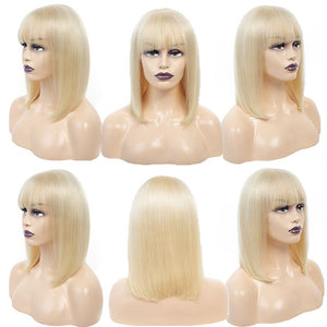 Short Bob 613 Blonde Straight 13x4 Lace Frontal Human Hair Wigs With Bangs