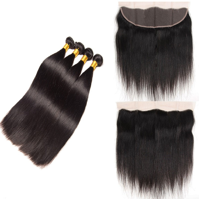 [Abyhair 9A] Straight Hair 13x 4 Lace Frontal Closure With 4 Bundles Peruvian Human Hair