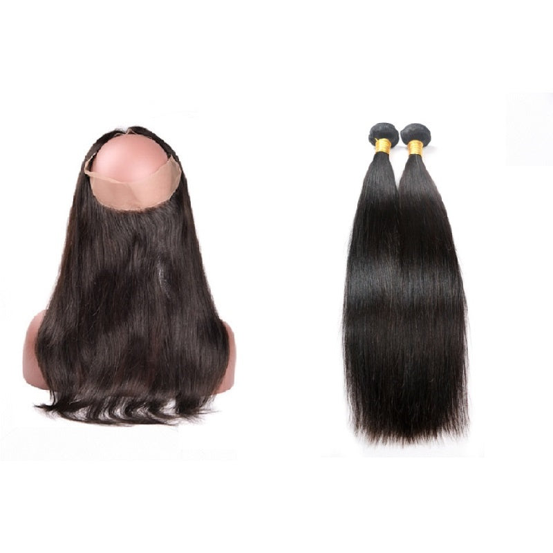 [Abyhair 10A] Malaysian Straight Hair 2 Bundles With 360 lace Frontal Closure Virgin Human Hair