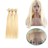 10A 613 Blonde Brazilian Straight 360 lace Frontal With 3 Bundles Virgin Human Hair Weave