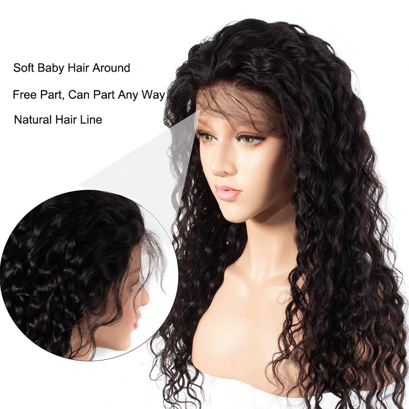 13x4 Water Wave Lace Front Human Hair Wigs Pre Plucked with Baby Hair For Women