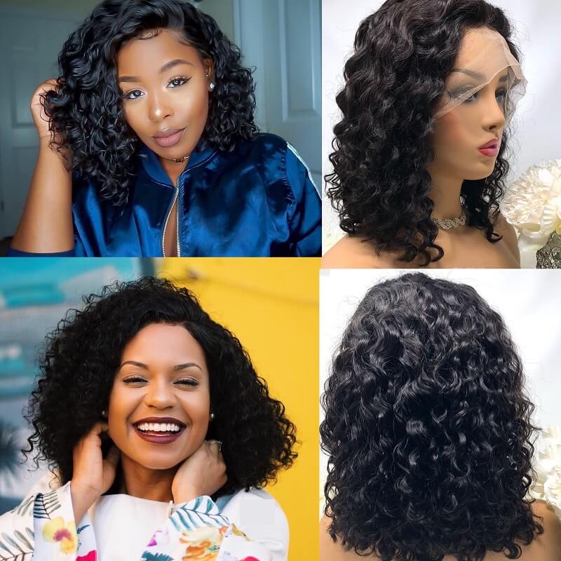Short Bob Water Wave 13x4 Lace Front Human Hair Wig Pre Plucked With Baby Hair For Women