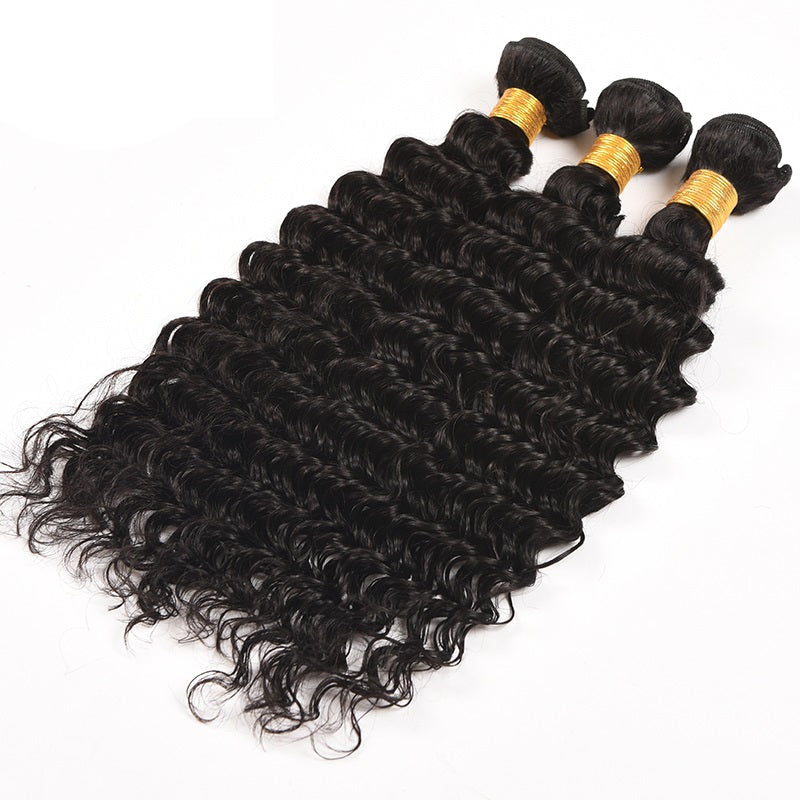 [Abyhair 10A] Peruvian Human Hair Deep Wave 3 Bundles With 4x4 Lace Closure Free Part