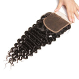 [Abyhair 10A] Indian Human Hair Deep Wave 4 Bundles With 4x4 Lace Closure Free Part