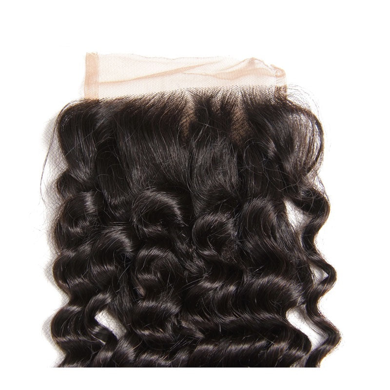 [Abyhair 10A] Indian Human Hair Deep Wave 4 Bundles With 4x4 Lace Closure Free Part