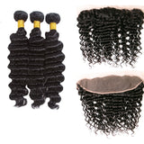 [Abyhair 8A] Deep Wave Weave 3 Bundles With Lace Frontal 13x4 Closure Peruvian Remy Hair
