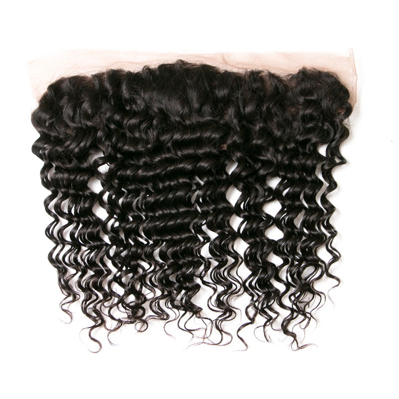 [Abyhair 10A] Indian Deep Wave 3 Bundles With 13x 4 Lace Frontal Closure With Baby Hair