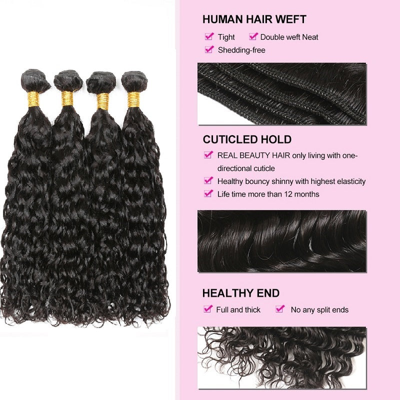 [Abyhair 9A] Deep Wave Hair 4 Bundles With 4x4 Lace Closure Malaysian Human Hair