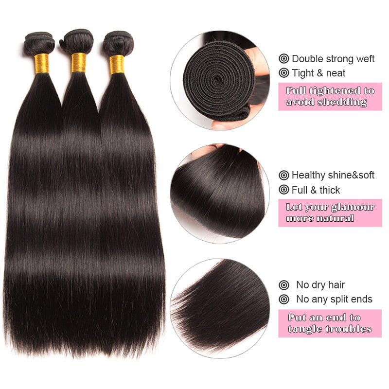 [Abyhair 9A] Straight Hair 13x 4 Lace Frontal Closure With 3 Bundles Malaysian Human Hair